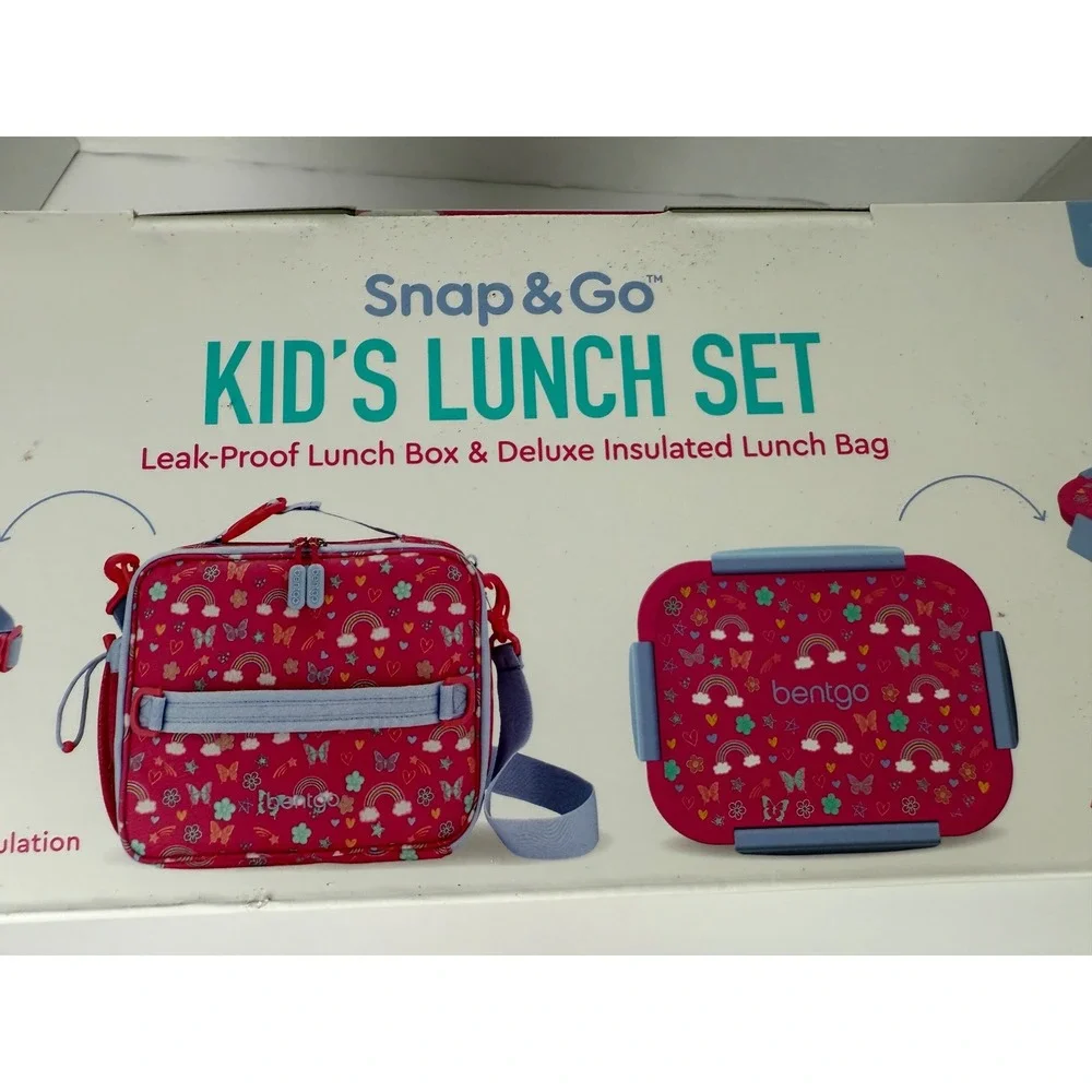 Bentgo Kids Lunch box Set Kids Pink New Rainbow Butterfly Insulated Leak-Proof
